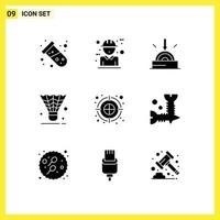 9 thematisch vector solide glyphs en bewerkbare symbolen van sport shuttle ontwerp pik technologie bewerkbare vector ontwerp elementen