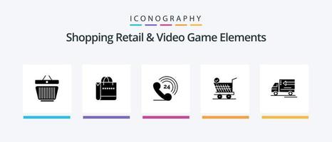 winkelen kleinhandel en video spel elementen glyph 5 icoon pak inclusief goed . vrachtauto . telefoon . kar. kleinhandel. creatief pictogrammen ontwerp vector