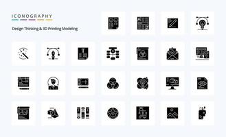 25 ontwerp denken en d het drukken modellering solide glyph icoon pak vector