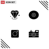 4 thematisch vector solide glyphs en bewerkbare symbolen van diamant foto sieraden tit antiek camera bewerkbare vector ontwerp elementen