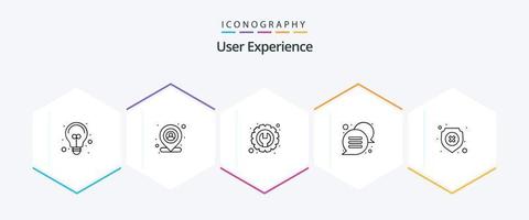 gebruiker ervaring 25 lijn icoon pak inclusief schild. antivirusprogramma. instellingen. bericht. uitroepen vector