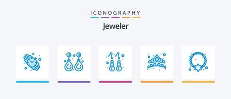 sieraden blauw 5 icoon pak inclusief medaillon. juweel. oorbel. sieraden. kroon. creatief pictogrammen ontwerp vector