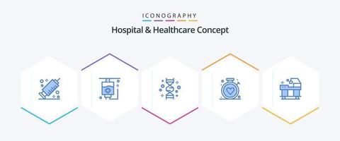 ziekenhuis en gezondheidszorg concept 25 blauw icoon pak inclusief onderhoud. bed. gen. medisch. gezondheidszorg vector