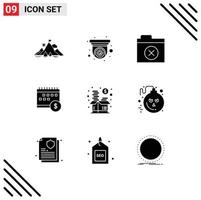 9 creatief pictogrammen modern tekens en symbolen van economisch geld veiligheid camera dollar kalender bewerkbare vector ontwerp elementen