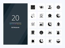 20 eid mubarak solide glyph icoon voor presentatie vector