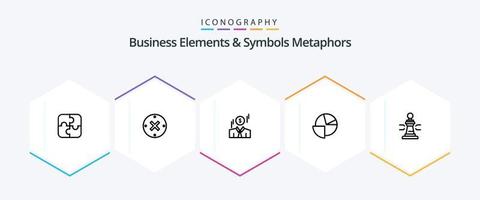 bedrijf elementen en symbolen metaforen 25 lijn icoon pak inclusief spel. grafiek. zakenman. taart. analytics vector