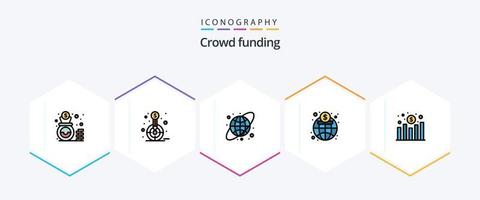 crowdfunding 25 gevulde lijn icoon pak inclusief toenemen. financiën. doelwit. markt. economie vector