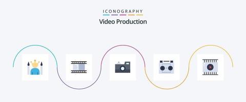 video productie vlak 5 icoon pak inclusief digitaal opname. audio plakband. audio opname. retro camera vector