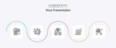 virus transmissie lijn 5 icoon pak inclusief glas. bacteriën. medisch. noodgeval vector