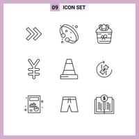 universeel icoon symbolen groep van 9 modern contouren van bouw yen geschenk financiën fabriek bewerkbare vector ontwerp elementen
