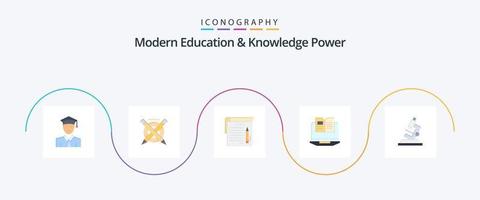 modern onderwijs en kennis macht vlak 5 icoon pak inclusief microscoop. hardware. leerling . boek. laptop vector