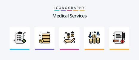 medisch Diensten lijn gevulde 5 icoon pak inclusief dollar. het dossier. rapport. document. gezondheidszorg. creatief pictogrammen ontwerp vector