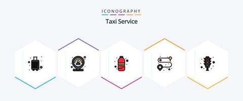 taxi onderhoud 25 gevulde lijn icoon pak inclusief signaal. weg. markeerstift. punt. water fles vector