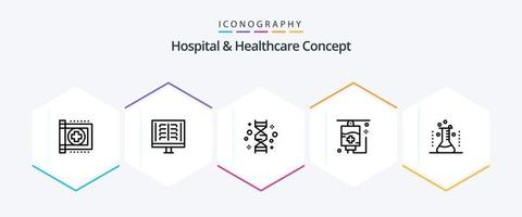 ziekenhuis en gezondheidszorg concept 25 lijn icoon pak inclusief medisch. gezondheidszorg. ribben. genoom. gen vector