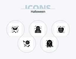 halloween glyph icoon pak 5 icoon ontwerp. halloween. achtervolgd huis. eng. behekst. vampier vector