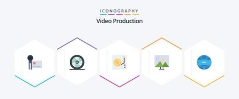 video productie 25 vlak icoon pak inclusief aanpassen foto's. veranderen afbeelding. superheld. schijf vector