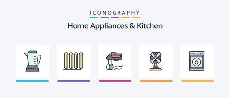 huis huishoudelijke apparaten en keuken lijn gevulde 5 icoon pak inclusief spreker. woofer. spel. keuken. Speel station. creatief pictogrammen ontwerp vector