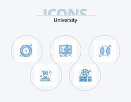 Universiteit blauw icoon pak 5 icoon ontwerp. basketbal. wetenschap. klok. online. experiment vector