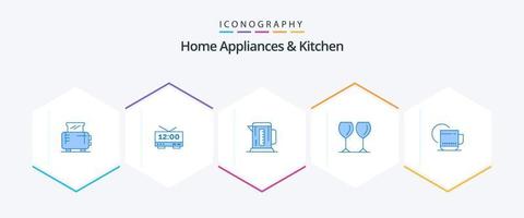 huis huishoudelijke apparaten en keuken 25 blauw icoon pak inclusief heet . hotel. boiler. drankje. glas vector