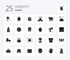 Canada 25 solide glyph icoon pak inclusief landschap. polair. bruiloft taart. beer. Canada vector