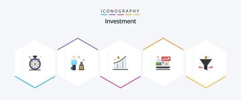 investering 25 vlak icoon pak inclusief terugkeer Aan investering. trechter. geld. filter. investering vector