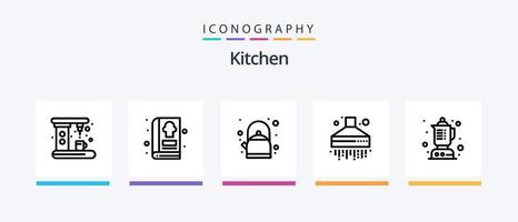 keuken lijn 5 icoon pak inclusief keuken. Koken. pin. boek. voedsel bord. creatief pictogrammen ontwerp vector
