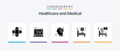 medisch glyph 5 icoon pak inclusief kamer. ziekenhuis. gezondheidszorg. bed. ziekenhuis bed. creatief pictogrammen ontwerp vector