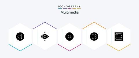 multimedia 25 glyph icoon pak inclusief . verwijderen. . schakelaar vector