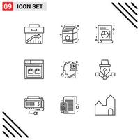 modern reeks van 9 contouren pictogram van dollar website melk web internet bewerkbare vector ontwerp elementen