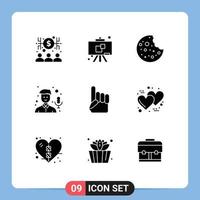 modern reeks van 9 solide glyphs pictogram van Amerikaans hand- worst schuim hand- microfoon bewerkbare vector ontwerp elementen