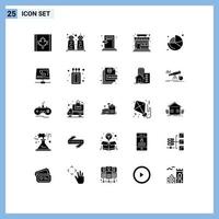 modern reeks van 25 solide glyphs pictogram van taart tabel evacueer bedrijf winkel bewerkbare vector ontwerp elementen