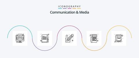communicatie en media lijn 5 icoon pak inclusief bibliotheek. script. film script. papier. nieuws vector