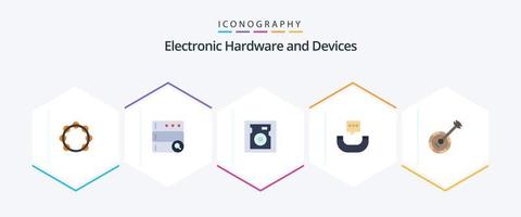 apparaten 25 vlak icoon pak inclusief muziek. banjo. schijf. geluid. telefoon vector