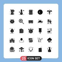 modern reeks van 25 solide glyphs pictogram van apotheek medisch weer caduceus euro bewerkbare vector ontwerp elementen