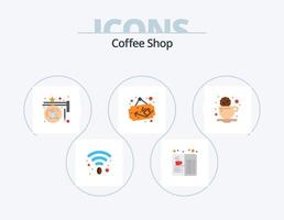 koffie winkel vlak icoon pak 5 icoon ontwerp. pauze. winkel. bord. beker. teken vector