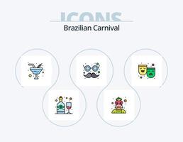 braziliaans carnaval lijn gevulde icoon pak 5 icoon ontwerp. surfen. strand. luxe bril. Speel. paraplu vector