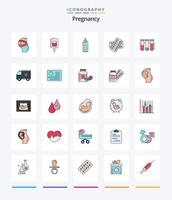 creatief zwangerschap 25 lijn gevulde icoon pak zo net zo geneesmiddel. melk. suiker testen. baby. fles vector