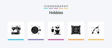 hobby's glyph 5 icoon pak inclusief hobby's. vis. handwerk. hobby. lapje. creatief pictogrammen ontwerp vector