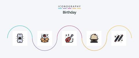 verjaardag lijn gevulde vlak 5 icoon pak inclusief feest. snoep. instrument. feest. taart vector