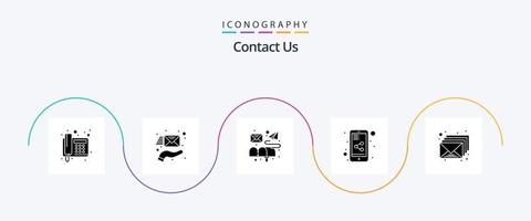 contact ons glyph 5 icoon pak inclusief mail. e-mail. doos. delen mobiel. delen vector