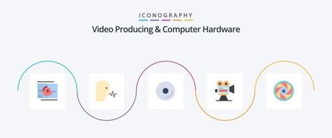 video produceren en computer hardware vlak 5 icoon pak inclusief film. vastleggen. toespraak. camera. media vector