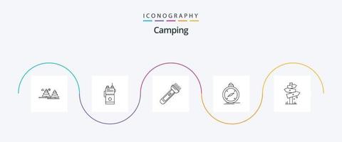 camping lijn 5 icoon pak inclusief richting. hiking. radio. camping. licht vector