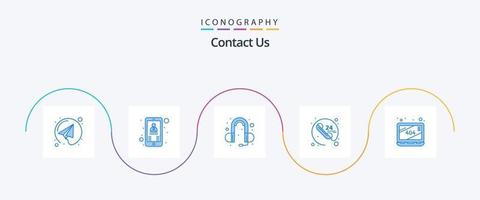 contact ons blauw 5 icoon pak inclusief . missend. hoofd telefoon. fout. communicatie vector