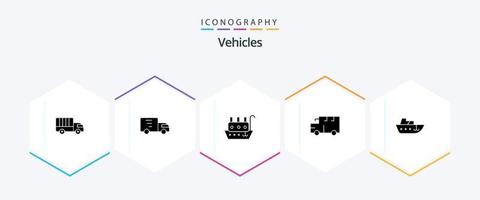 voertuigen 25 glyph icoon pak inclusief . jacht. bus. schip. boot vector