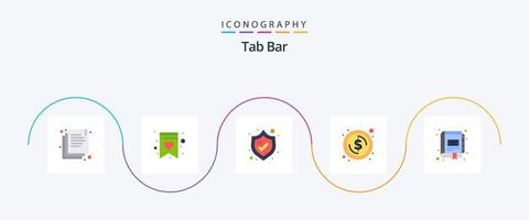 tab bar vlak 5 icoon pak inclusief notebook. beheer. schild. digitaal. geld vector