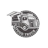 voedsel vrachtauto logo sjabloon. straat voedsel wagon vector ontwerp. retro voedsel vrachtauto logotype