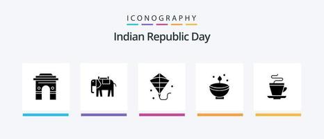 Indisch republiek dag glyph 5 icoon pak inclusief divali. diep. dier. vieren. vliegen. creatief pictogrammen ontwerp vector