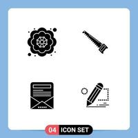 modern reeks van 4 solide glyphs pictogram van decoratief e-mail nieuwsbrief zag bouw potlood bewerkbare vector ontwerp elementen