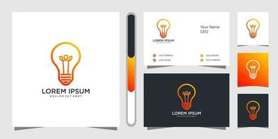 gloeilamp creatief logo ontwerp en visitekaartje vector