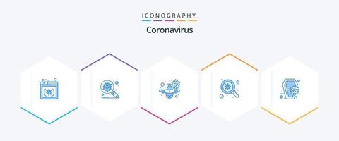 coronavirus 25 blauw icoon pak inclusief scannen. zoeken. verspreiding. bacteriën. waarschuwing vector